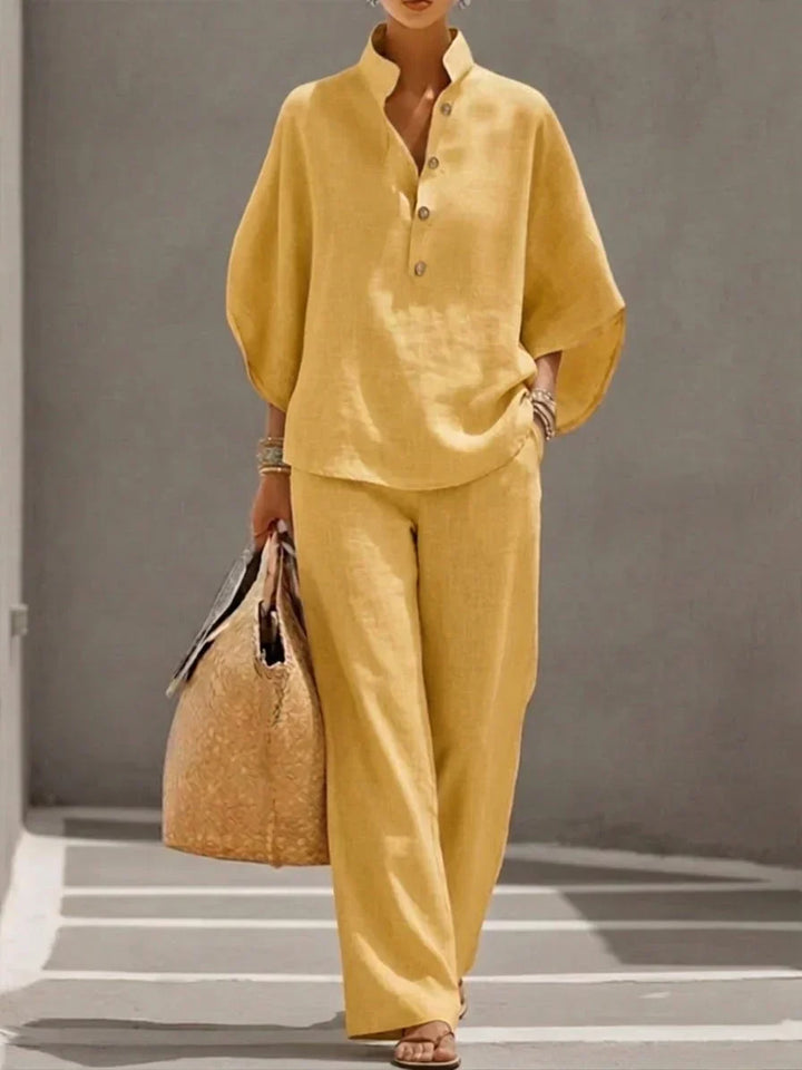 Sophie | Linen Set with Batwing Sleeves and Wide Pants