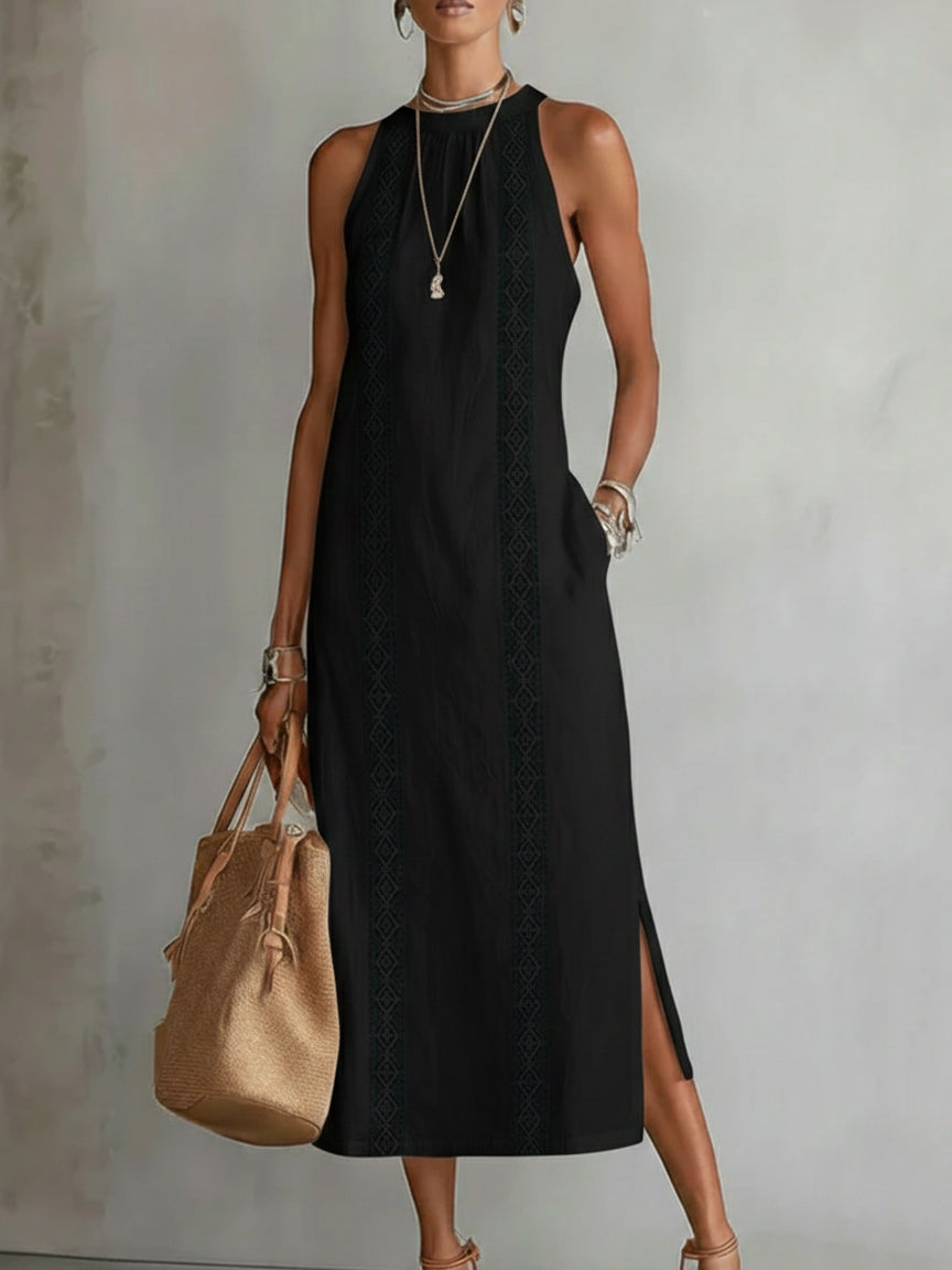 Tatiana | Midi Linen Dress with Mao Collar