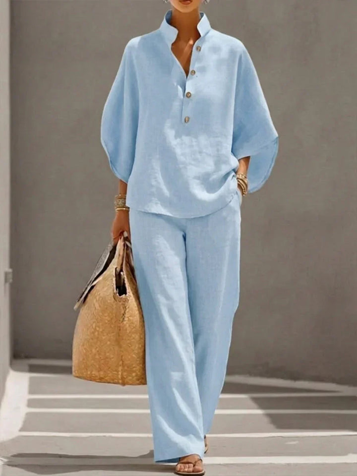 Sophie | Linen Set with Batwing Sleeves and Wide Pants