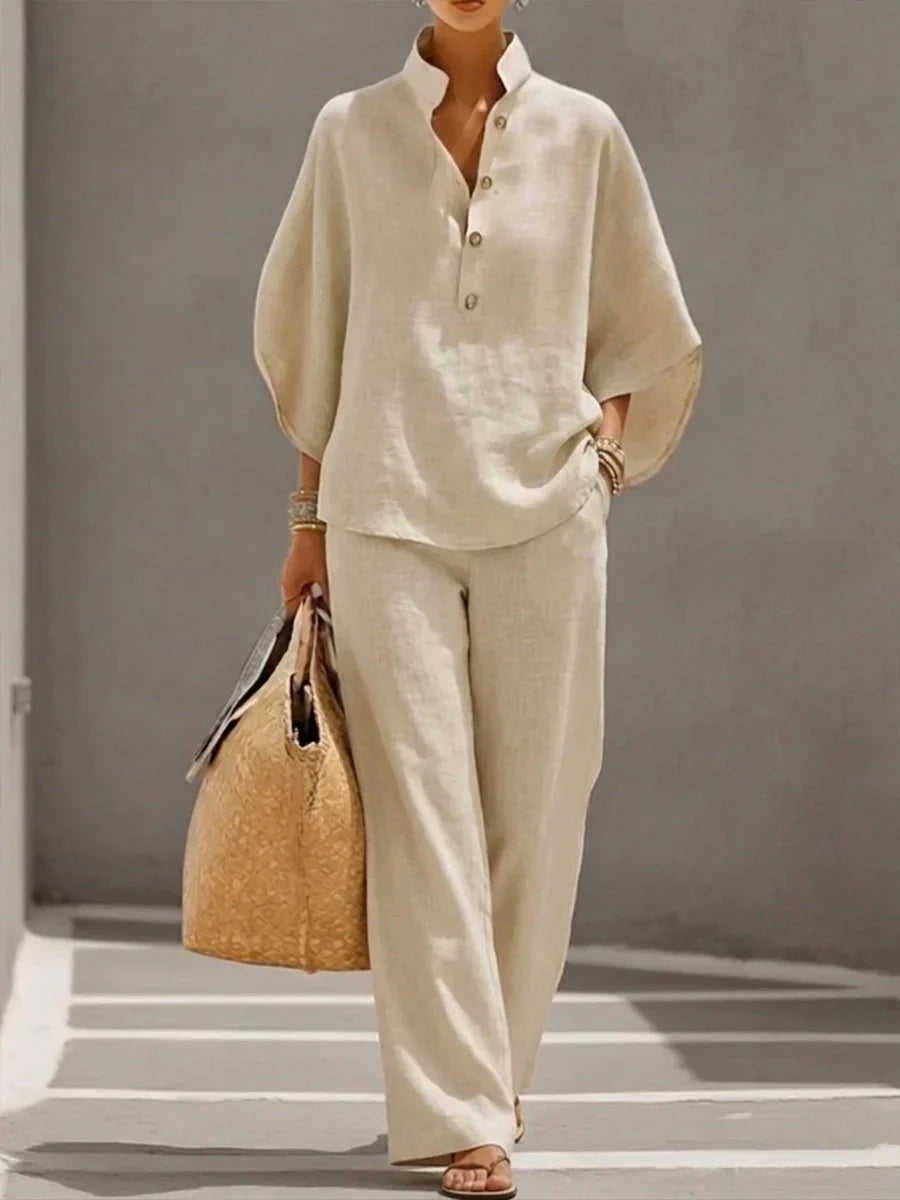 Sophie | Linen Set with Batwing Sleeves and Wide Pants