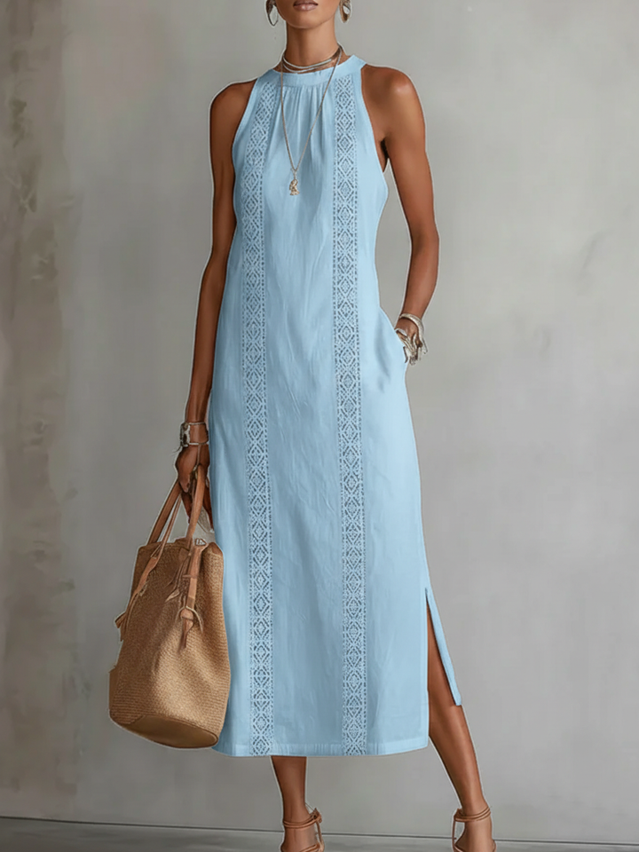 Jimena | Casual Midi Dress with Embroidered Mao Collar