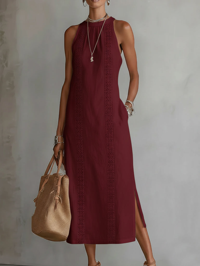 Jimena | Midi Linen Dress with Mao Collar