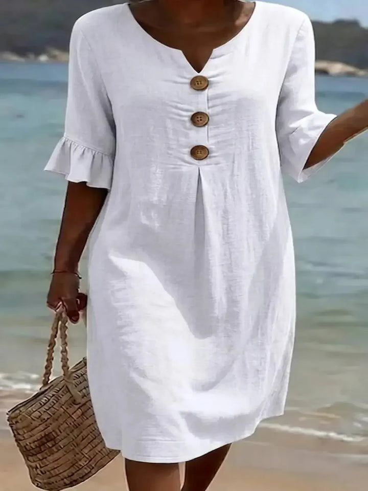 Vanesa™ | Textured Dress with Puff Sleeves and Buttons